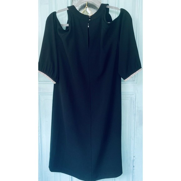 Nine West Dress Black 6 Crystal Cold Shoulder 3/4 Long Sleeve Holiday Party - Picture 2 of 12